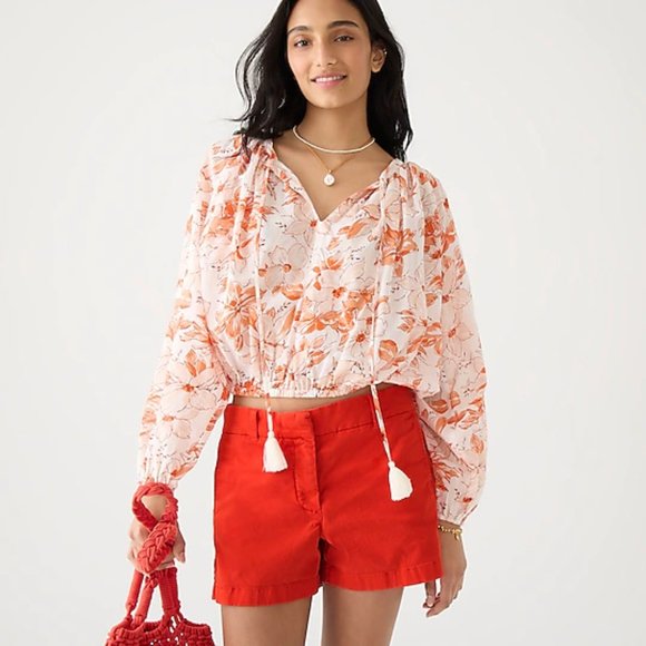 J.CREW peasant TASSEL TIE Top Shirt BOHO cropped Size XXL 18 NWT - Picture 2 of 3